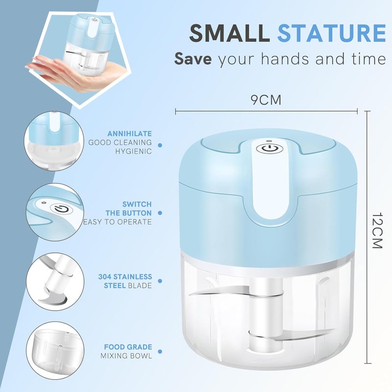 EASY SPEED EASYSPEED Electric Garlic Chopper 1Cup, Mini USB Charging Wireless Food Processor with 304 Stainless Steel, 2 Sharp Blades, Portable Kitchen Meat Grinder for Onion, Garlic, Ginger, Baby Food - Image 2